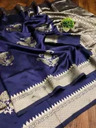 Litchi Silk Zari Woven Saree for Women, Navy Blue 