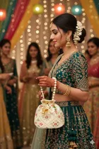 Handcrafted Embroidered Silk Potli Bag, Cream