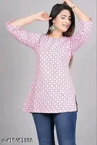 Cotton Printed Short Kurti for Women, Pink 