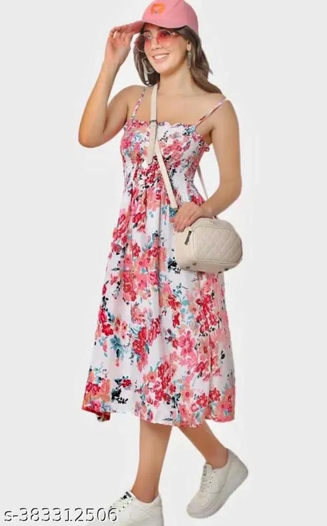 Crepe Dress for Women (White, XL)