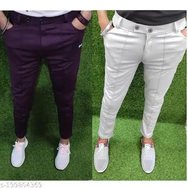 Lycra Track Pants for Men (Wine & Grey, 32) (Pack of 2)