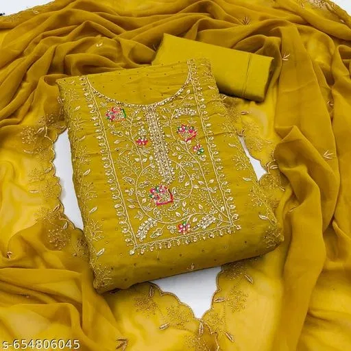 Georgette Punjabi/All Over Suits Semi-Stitched Suits (Yellow, 5.85 meter for Women (S)