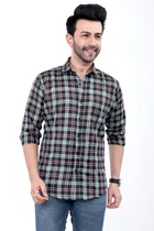 Cotton Blend Checked Shirt for Men, Green 