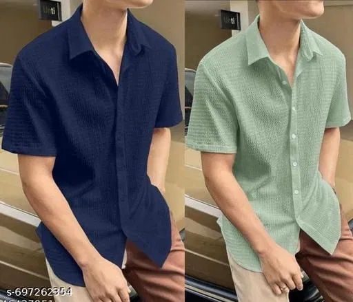Casual Shirt for Men, Pack of 2 (Mint Green, XL)