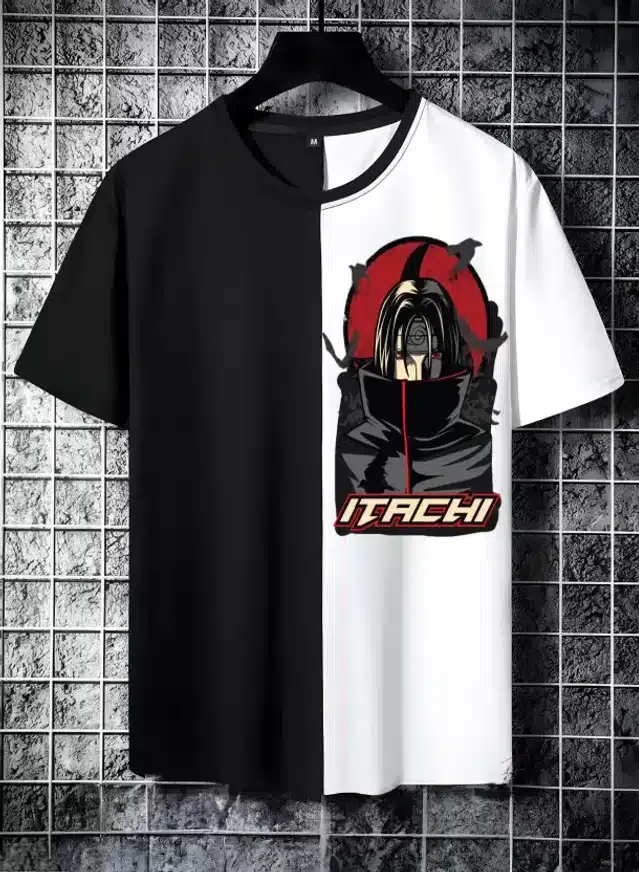 Half Sleeves T-Shirt for Men (Black & White, L)