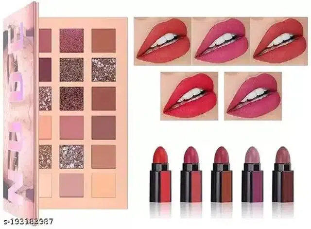 Eye Shadow Palette with 5 Pcs Mini Lipsticks (Multicolor, Set of 2)