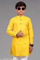 Cotton Blend Kurta Sets for Boys (3-4 Years, Yellow & White)