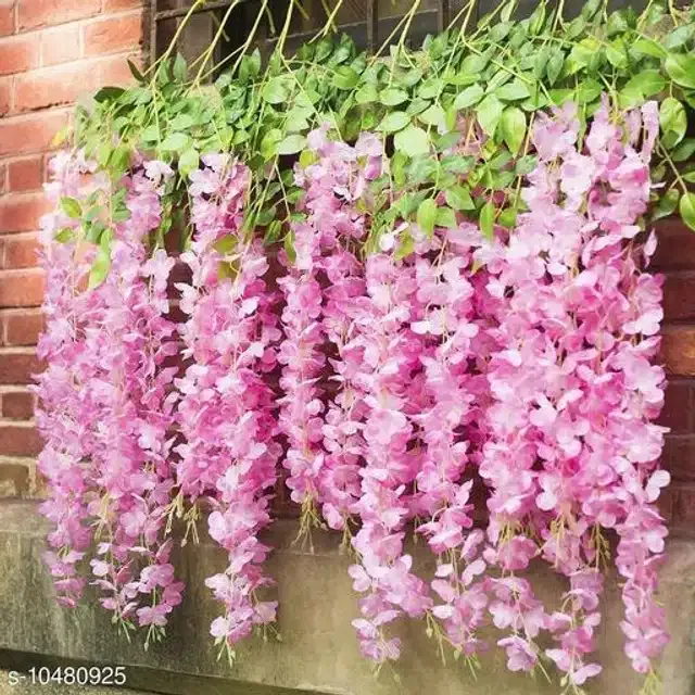 Polyester Artificial Hanging Flower Garlands (Pink & Green, Pack of 20)