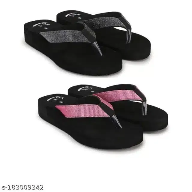 Slippers for Women (Black & Pink, 6) (Pack of 2)