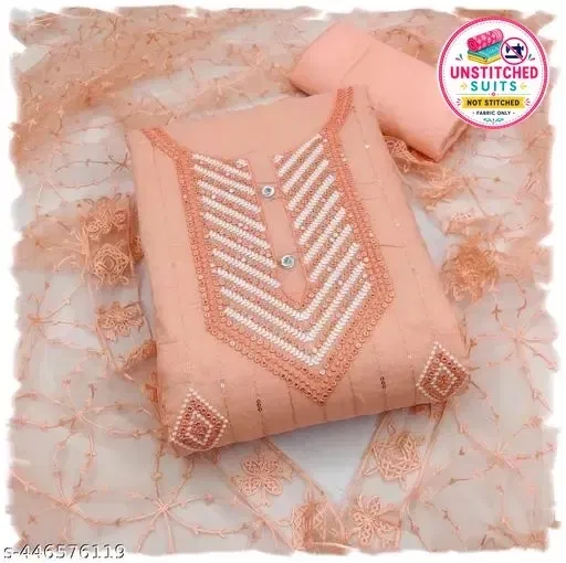 Chanderi Cotton Unstitched Suit for Women (Peach, Free Size)