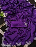 Chiffon Embroidered Saree For Women, Purple
