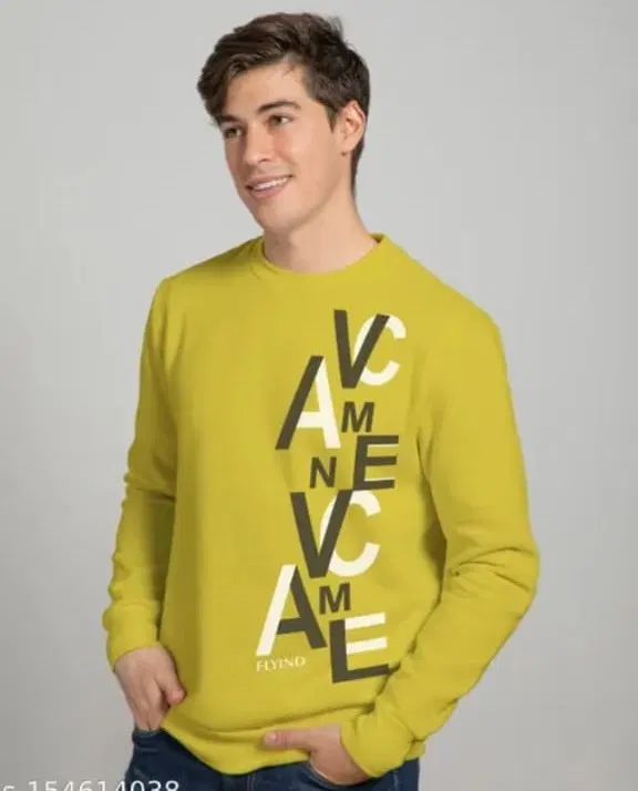 Round Neck Printed T-Shirt for Men (Olive, L)