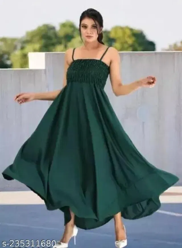 Satin Solid Gown for Women (Bottle Green, M)