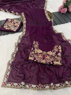 Crepe Solid Saree for Women, Purple 