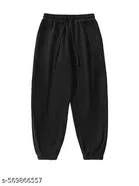Cotton Blend Solid Trackpant for Men, Black 