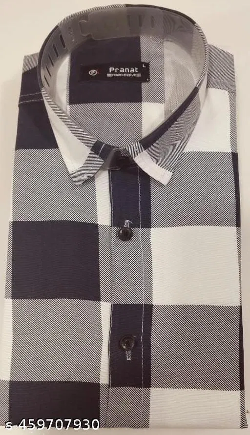 Cotton Blend Striped Shirt for Men, Black (L)