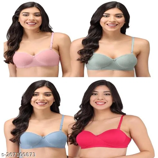 Cotton Blend Solid Padded Bra for Women (Multicolor, 36B) (Pack of 4)