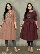 Solid Embroidered Cotton Kurti for Women, Pack of 2 