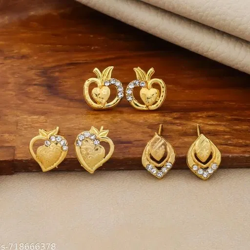 Designer Gold Plated Crystal Stud Earrings For Women