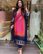 Salwar Suit With Print Embroidery and Dupatta for Women 