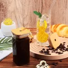 Afast Sipper Mug Fruit Juice Milk with Wooden Lid and Straw 410 ml - Green Tea Coffee Tumbler Cup,Starw Glass Juice for Kids,Adult 