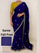 Chinnon Solid Saree for Women, Blue 