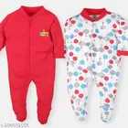 Cotton Rompers for Kids (Red & White, 0-3 Months)