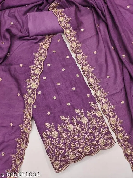 Vichitra Silk Punjabi/All Over Suits for Women (Lavender, 7.05 meter (4XL)