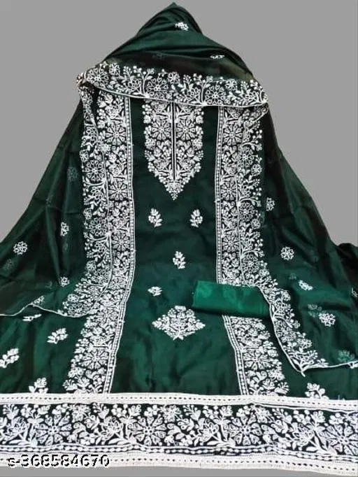 Chanderi Cotton Embroidered Punjabi/All Over Suits for Women (Green, Un Stitched)