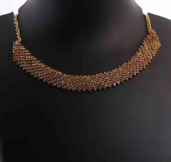 GOLD Rhinestone Fringe Necklace and Dangle Earrings For Womens (Necklace, Earrings, Maang Tikka)