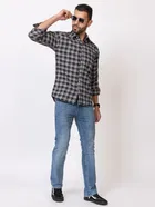 Cotton Blend Checkered Shirt for Men, Black 