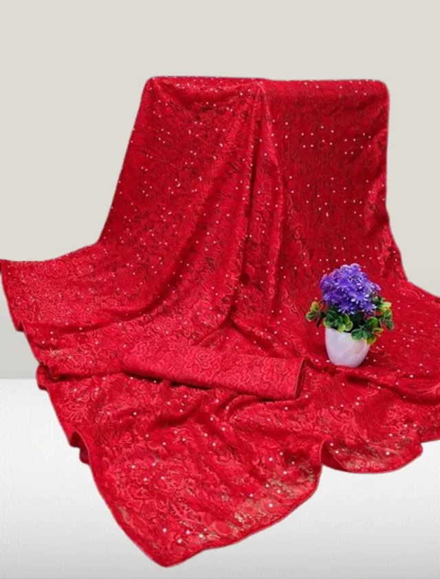 Net Solid Saree for Women (Red, 6.3 m)