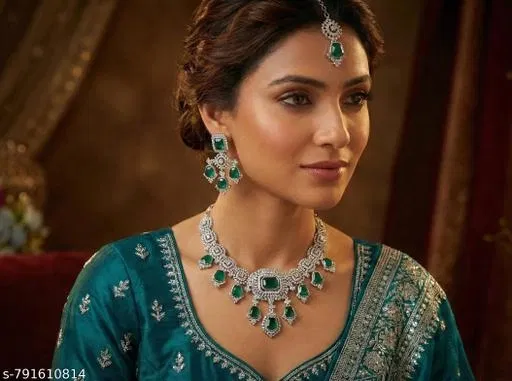 Bridal Enchanting Bridal Necklace Set with Royal Touch of Elegance for Women (Teal, Free Size)