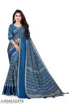 Silk Printed Saree for Women, Blue 