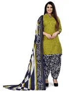 Cotton Blend Printed Unstitched Suit with Dupatta for Women (Green)