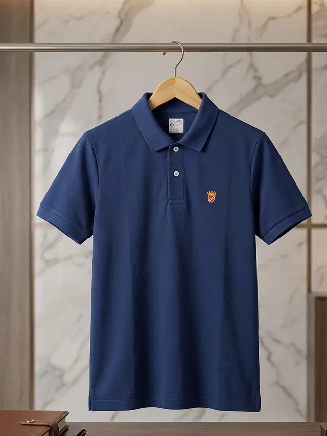 Solid Polo T-shirt for Men (Navy Blue, L)