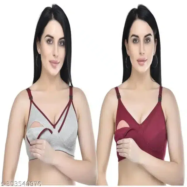 Cotton Blend Feeding Bra for Women (Assorted, XXL) (Pack of 2)