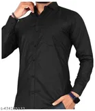 Cotton Blend Solid Shirt for Men, Black 