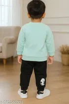 Hosiery Cotton Printed Clothing Set for Kids, Sky Blue & Black 