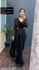 Georgette Solid Saree For Women, Black