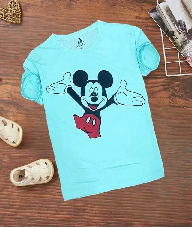Cotton Printed Round Neck T-Shirt for Kids (Aqua Blue, 9-10 Years )