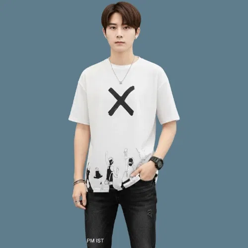 Polyester Printed T-Shirt for Men, White (M)