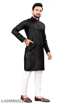 Stripe Show Button Mandarin Neck Kurta for Men 