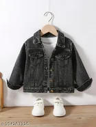 Denim Solid Jacket for Girls (Black, 5-6 Years)