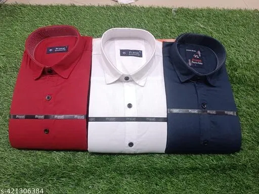 Cotton Blend Solid Shirts for Men, Multicolor, Pack of 3 (M)
