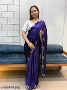 Chinnon Embellished Saree For Women, Blue