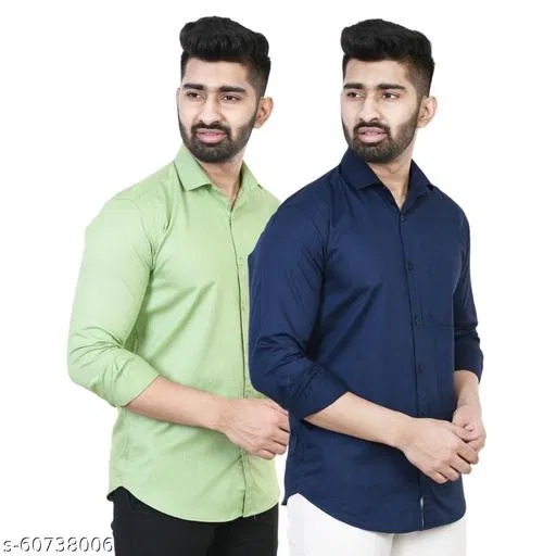 Cotton Blend Solid Shirt for Men, Multicolor, Pack of 2 (L)