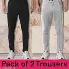 Lycra Trouser for Men, Pack of 2 (Black & Grey, 28)