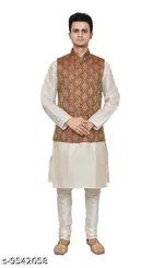 Dupion Silk Solid Kurta with Pyjama & Jacket for Men 
