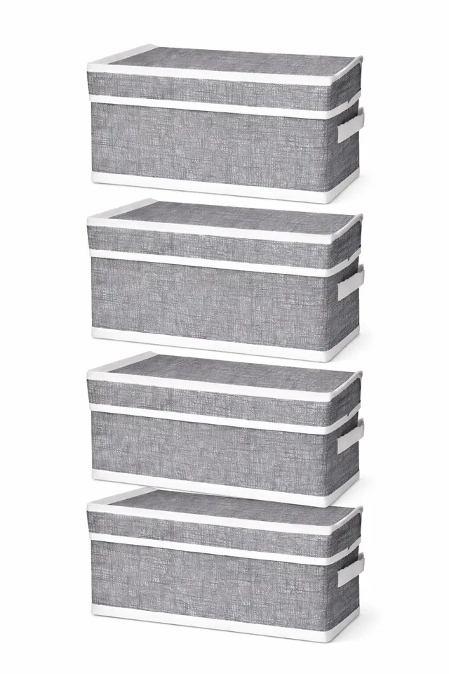 Craft Bazar Multipurpose Foldable Fabric Storage Box with Lid & Handles for Clothes, Laundry, Towels Wardrobe and Home Storage Organizer Pack of 4